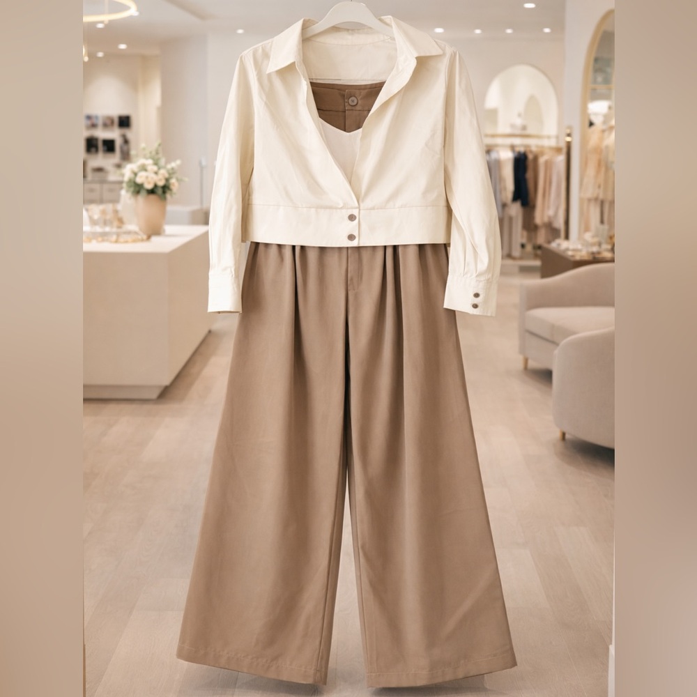 Chic Cream and Tan Jumpsuit